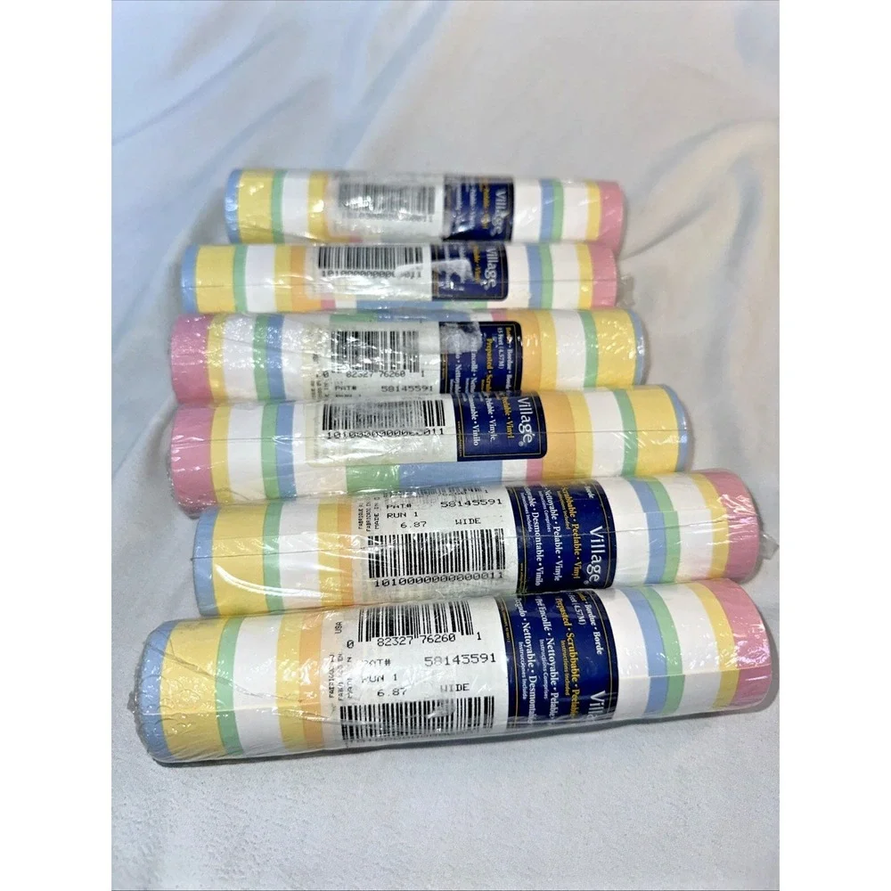 Village Wallpaper Border Multi Color Stripe Prepasted Vinyl 6 Roll 15ft 58145591